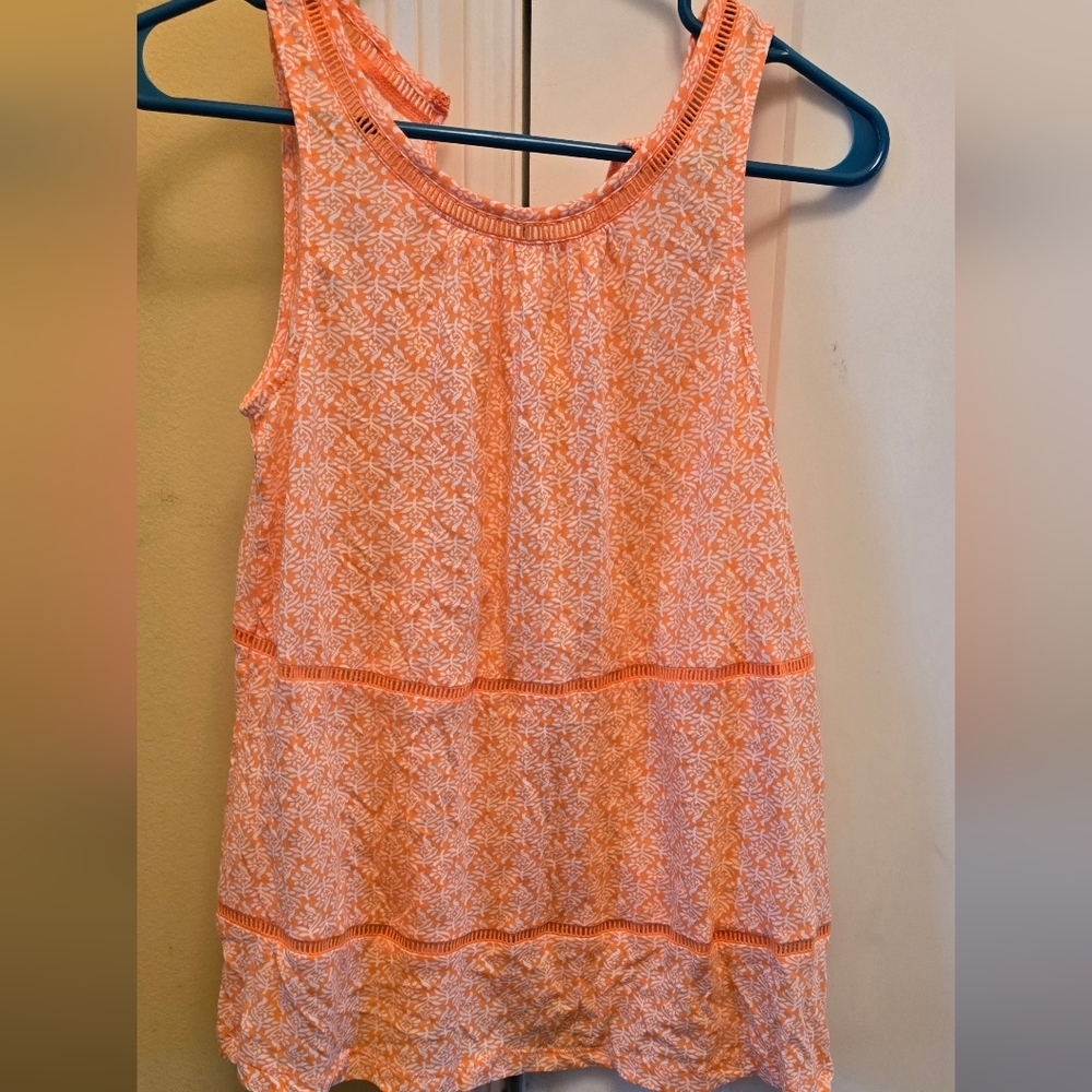 Old Navy Women's Orange White Sleeveless Shirt Size Small Boho Festival Beach